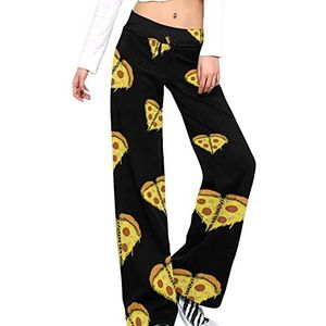 Pizza Heart Damesbroek, casual broek, elastische taille, loungebroek, lange yogabroek, rechte pijpen