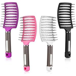 Xiaohui887 4 Stuks Vent Haarborstels Ontwarren Gebogen Borstels Massage Geventileerd Styling Haar Kam Kapper Kappers Voor Vrouwen, 4 Kleur