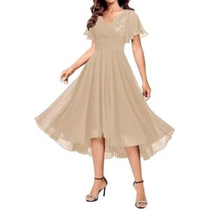 YIANN Dames chiffon thee lengte moeder van de bruid jurken met mouwen V-hals A-lijn formele feestjurk, Champagne, 54 grote maten