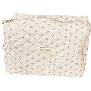 Make-uptas met rits, Koreaanse gewatteerde reis-organizer, draagbare make-uptas met bloemenprint en grote capaciteit voor dames, Beige, 23CM*20CM*7CM