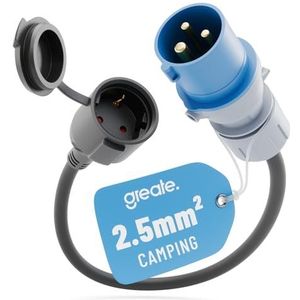 greate 16A CEE-adapter Schuko koppeling - adapter CEE-stekker koppeling 230 V met 50 cm kabellengte & IP44 bescherming - adapter camping op Schuko, campingstekker, stroom voor camping CEE-adapter