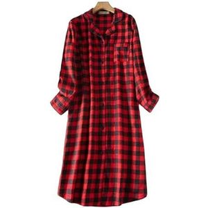 Womens Nightwear Women'S Flannel Nightgowns Button Down Nightshirt Mid-Long Style Sleepshirt Pajama Dress Nightshirt-Red Black Plaid-M