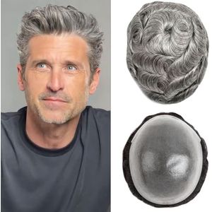 WMen'S Concealer pruiken Toupethaar for mannen 0,06 mm Poly Skin Menselijk haar Herentoupetje Duurzaam PU Toupetje Haarsysteem for mannen pruiken(20% gray hair,7x9)