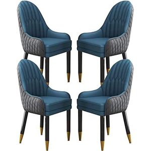 GEIRONV Keuken lederen eetkamerstoel set van 4, slaapkamer kamer balkon bank stoel massief houten poten woonkamer lounge toonbank stoelen Eetstoelen ( Color : Cement Gray+lake Blue , Size : 90*47*53cm