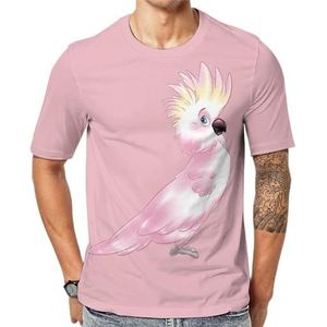 Roze kaketoe papegaai grafisch T-shirt voor heren met korte mouwen ronde hals print casual T-shirt L