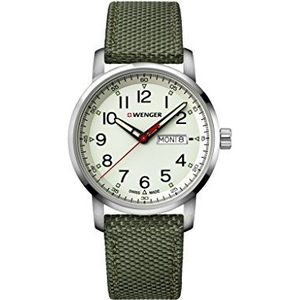 Wenger Unisex volwassenen analoog kwarts horloge met nylon armband 01.1541.110, wit, 42 mm, band