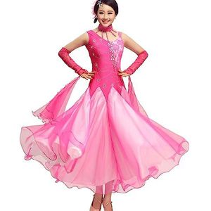 Yhsgscr Ballroom Performance Outfit voor Dames Feestjurk Professionele Moderne Danskleding Banket Big Swing Rok Strass National Standard Social Dance Jurk,Roze,3XL