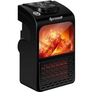 KESSER® Stopcontact, ventilatorkachel, energiebesparend, mini met haardvuureffect, afstandsbediening, lcd-display, keramische verwarming met thermostaat, 400 W, temperatuurregeling, timer, kantoor,