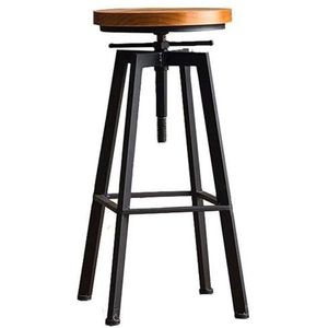 Barkrukken Houten barkruk met voetensteun, ronde zitting for keuken, ontbijtcafé, toonbank, 360° draaibare stoelen, in hoogte verstelbaar Keuken