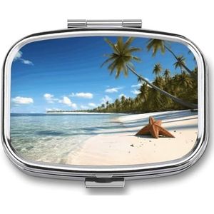Leuke Pil Organizer Kokos Palm Strand Gedrukt Draagbare Reizen Pillendoos Mini Pillendoos Kan Buiten worden gebruikt