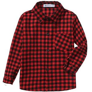 Grandwish - Geruit Katoenen Overhemd - Rood - Lange Mouwen - Jongens