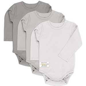 LaLoona Babybody, lange mouwen, 3-delig, katoen, knopen, OekoTex Standard 100, Grijs, 86-92
