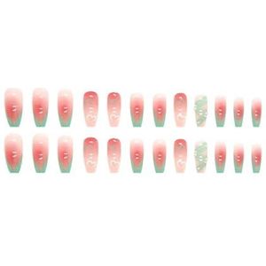 24 stks/set nepnagels vlinder perzik nagels kunst manicure kunstnagels met ontwerp met draaggereedschap(Size:Z393)