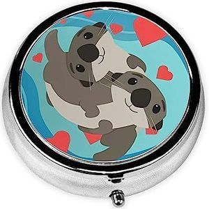 Pillendoos Leuke Otters Ronde Pil Case 3 Compartiment Geneeskunde Pil Organizer Leuke Pil Organizer Draagbare Reizen Pillbox Geneeskunde Vitamine Kabeljauw Leverolie Opbergdoos Unieke Gift Organizer