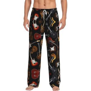 OKFSTY Gitaren Heren Pyjama Broek,Pyjama Polyester Broek Voor Mannen Zachte Lange Lounge Pj Slaap Broek Met Zakken, Wit, S