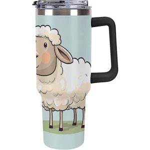 RTFGHJS 40 oz Tumbler schapen en lam cartoon geïsoleerde beker reizen koffiemok met rietje deksel roestvrij staal waterfles vacuüm geïsoleerde beker voor sport werk auto reizen weekends