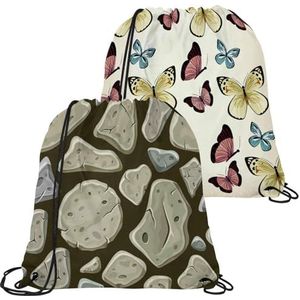 VAPOKF 2 STKS Trekkoord Tassen, PE Gym Bag, Grote String Zwemmen Trainer Tas Gepersonaliseerde Trekkoord Tas voor School Gym Sport Reizen, Oude Grijze Stenen Muur, Meerkleurig, 21.2x17.3in/54x44cm