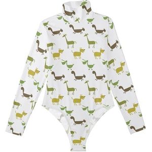 LI ZHI XIN Rompertjes met lange mouwen voor dames, eendelige jumpsuit met hoge hals, coltrui, turnpakje, top voor meisjes, dans, workout, fitness, bodysuit met hondenpatroon, Meerkleurig, M