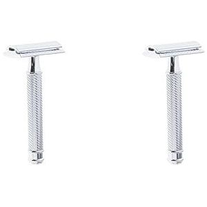 2 set Klassieke Handmatige Veiligheidsscheermessen Dubbele Rand Scheerapparaat voor Mannen Dagelijks Scheren Zilver 10 X 4.4 X 2.5 cm