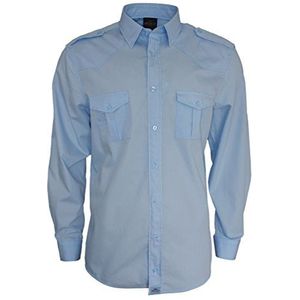 ROCK-IT Apparel heren overhemd met lange mouwen, 100% katoen, lichtgewicht en duurzaam overhemd met epauletten [maten S-5XL], knoopsluiting, 2 zakken Kleur Lichtblauw 4XL