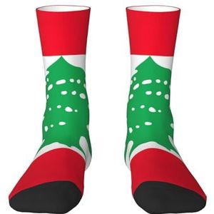 Evengigy Vlag van Libanon Grappige Sokken Crazy Fashion Cool Gepersonaliseerde Zachte Crew Sokken voor Mannen Vrouwen Unisex, Wit, One size