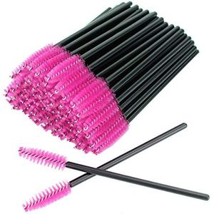 50 STKS Wimper Mascara Wands Eye Lash Wenkbrauw Applicator Cosmetische Make-up Borstel Tool Kits (zwart-roos)