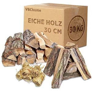 VBChome Brandhout, hoeveelheid 30 kg, eiken, houtblokken, 30 cm, gedroogd hout, haardhout, kampvuur en oven, kachels, grill, brandhout, keuze uit 10 - 500 kg, natuurlijk hout, direct klaar voor gebruik