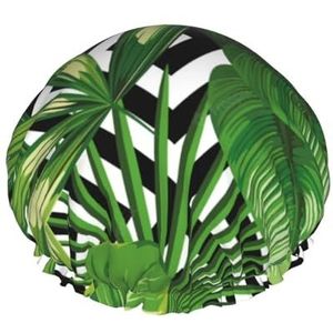 Douchemuts, waterdichte badmuts, herbruikbare elastische douchemuts, badmuts, nachtmuts, groene bladeren van tropische palmplant