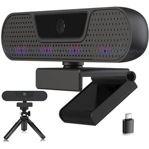 VIZOLINK W2G Webcam, Full HD webcam 1080P 60FPS met microfoons, Vaste focus, 75°gezichtsveld, plug & play, belichtingscorrectie, statief, voor Skype, Zoom, FaceTime, Windows/Android/MacOS/PC/Mac