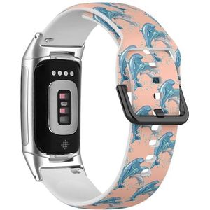 RYANUKA Sportbandje compatibel met Fitbit Charge 5 / Fitbit Charge 6 (Fun Dolphin Family) siliconen armband accessoire, Siliconen, Geen edelsteen