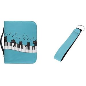 Nopersonality Bijbel Covers voor Vrouwen PU Lederen Bijbel Houder Case Grote Maat Gemakkelijk Te Dragen Sleutelhanger Sleutelhanger Sleutelhanger, Kat Piano, X-Large