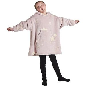 Silentnight Oversized deken hoodie kinderen - Glow in the Dark Giant Hoody Sherpa Fleece Super Zacht en Snuggly Meisjes - Blush Pink, 558730GE, Kids Oversized