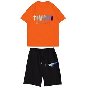 Trapstar kinder T-shirt met korte mouwen herensportpak,2-delige joggingbroek van trapstar-katoen met korte mouwen,100-160,jongen,deerntje,Zomer casual trainingspak(Color:16,Grootte:110(child))