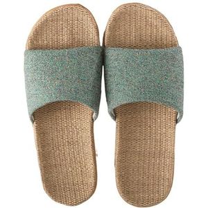 MZPOZB Stof Thuis Slippers Linnen Vrouwen Schoenen Kleur Bijpassende Leisure Indoor Vloer Schoenen Zomer Thuis Slippers Dames Open Teen Slippers Platte Schoenen Huis Schoenen, Groen, 42-43