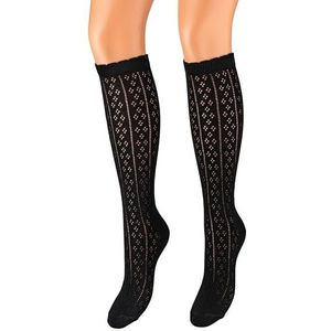 Piarini 1 paar dirndlkousen dames - lange klederdrachtkniekousen met haakje - traditionele kousen van katoen lang in wit zwart Gr. 35-38 39-42, zwart, 39/42 EU