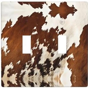 ZhaoYuGoods Rood en wit koeienhuid print wandplaat, dubbele tuimellichtschakelaar outlet cover 2-Gang 11,4 cm x 11,4 cm, PC decoratieve voorplaat voor thuis en kantoor