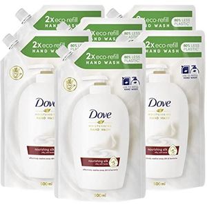 6 x Dove eco-navulverpakking van hoogwaardige zijde, hydraterend, handzeep, gladde en zachte huid, 6 navulverpakkingen à 500 ml