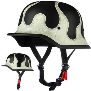 Duitse motorhelm, Duitse retro straathelm, ECE-gecertificeerd, met verstelbare snelsluiting, geschikt voor fietsen, cruisers, scooters, geschikt voor alle seizoenen J,XL61-62CM