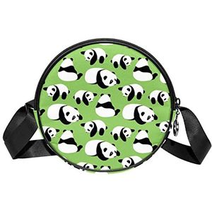 Ronde Crossbody Tas Messenger Bag Purse voor Vrouwen Chinese Panda Patroon Groene Achtergrond, Meerkleurig, 6.7x6.7x2.3 in, Sling Rugzakken