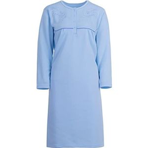 Romesa Thermo nachthemd voor dames, lange mouwen, opgeruwd, herfst, winter, blauw, XXL