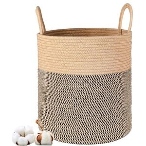 Katoenen touw manden grote wasmand geweven opbergmand decor wasmand met handvat voor dekens speelgoed, 35 x 39 cm