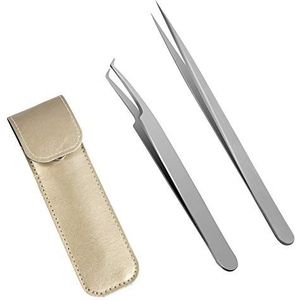 Lunamoon Wimperverlenging, pincet voor wimpers, rechte en gebogen puntige uiteinden, nipper 2 stuks, professionele roestvrijstalen precisiepincetten, set (tweezers set01)