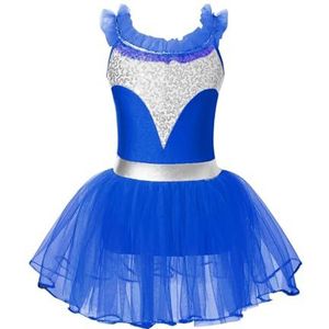 Tutu voor meisjes, balletjurk, pailletten, gymnastiekpak van tule, voor kinderen, balletjurk, jazzbaljurk, feest, show, balletjurk (koningsblauw, 10)