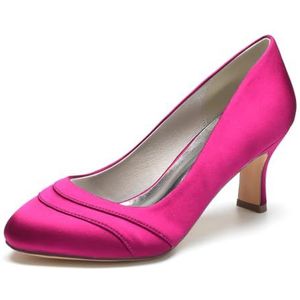Kitten Heel Pumps Voor Vrouwen Slip on Gesloten Ronde Neus Trouwjurk Schoenen Klassieke Feest Office Lady Schoenen 2.56 Inch,Fuchsia,36 EU