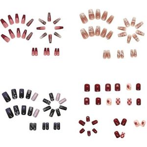 Nagelcompressie, verwijderbare en herbruikbare nepnagels, vingermanicure, 4 stijlen, 96 stuks