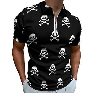 Poloshirt met schedelbeenprint voor mannen, casual T-shirts met ritssluiting en kraag, golftops, slim fit