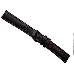 18mm 19mm 20mm 21mm 22mm 23mm 24mm NIEUWE Heren Echt Leer Zwart Croco Graan Rode Stitch Horloge Band Strap (Size : 19mm Black)