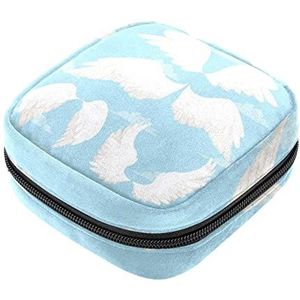 Maandverband Opbergtas, Vrouwelijke Product Pouches Draagbare Periode Kit Tas voor Meisjes Vrouwen Dames Vleugels Engelen Blue Sky Cloud, Meerkleurig, 4.7x6.6x6.6 in/12x17x17 cm