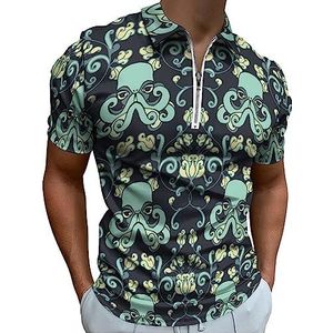 Poloshirt met bloemen met octopussen patroon voor mannen, casual T-shirts met ritssluiting en kraag, golftops, slim fit