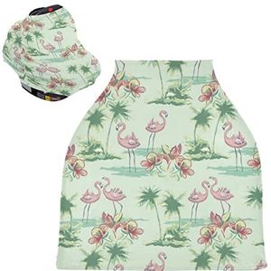 Cool Flamingo Palm Baby Autostoelhoes Luifel Stretchy Nursing Covers Ademend Winddicht Winter Sjaal voor Baby Borstvoeding Jongens Meisjes